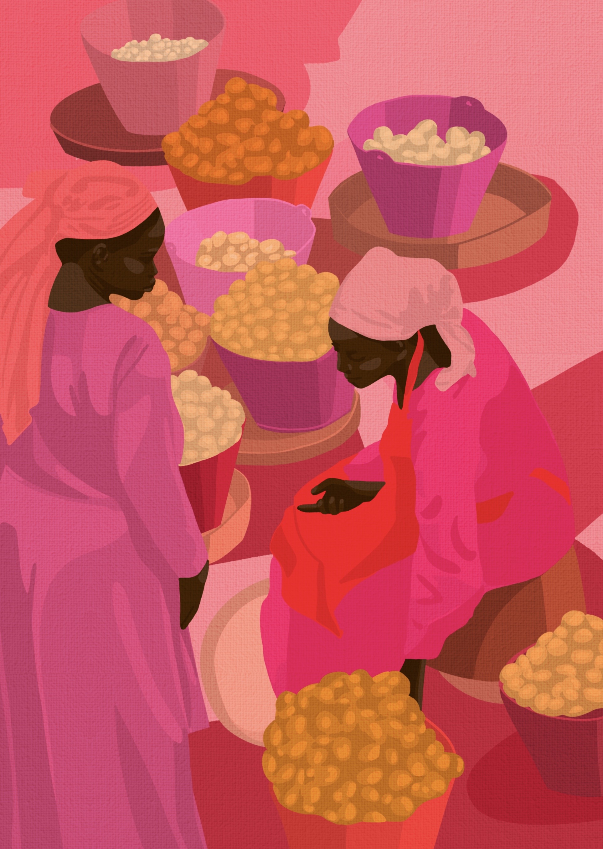 Reiterin — Limitierter Fine Art Print von Mara, Frau zu Pferd in Pink und Orange