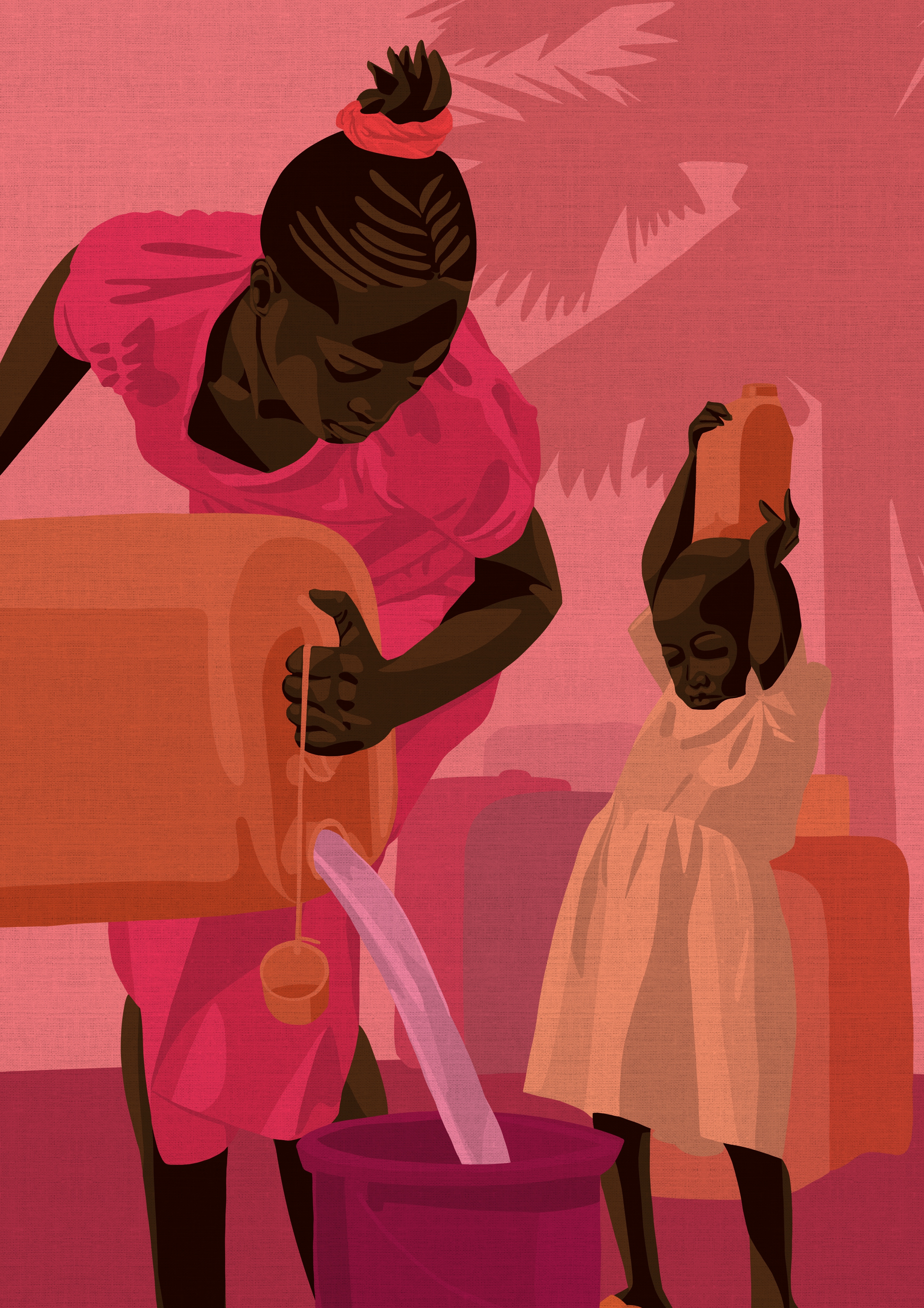 Fine Art Print von Mara — Frau und Kind in Pink und Orange